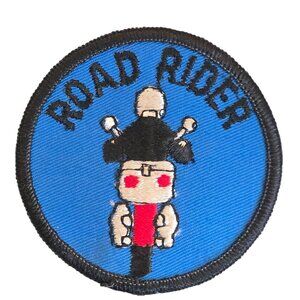Road Rider Embroidered Patch Motorcycle 3 inch Biker Vintage Blue Black